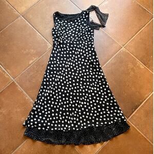 Cynthia Howie Vintage Silk Polka Dot Bias Cut Layered Midi Dress with Tie size 6